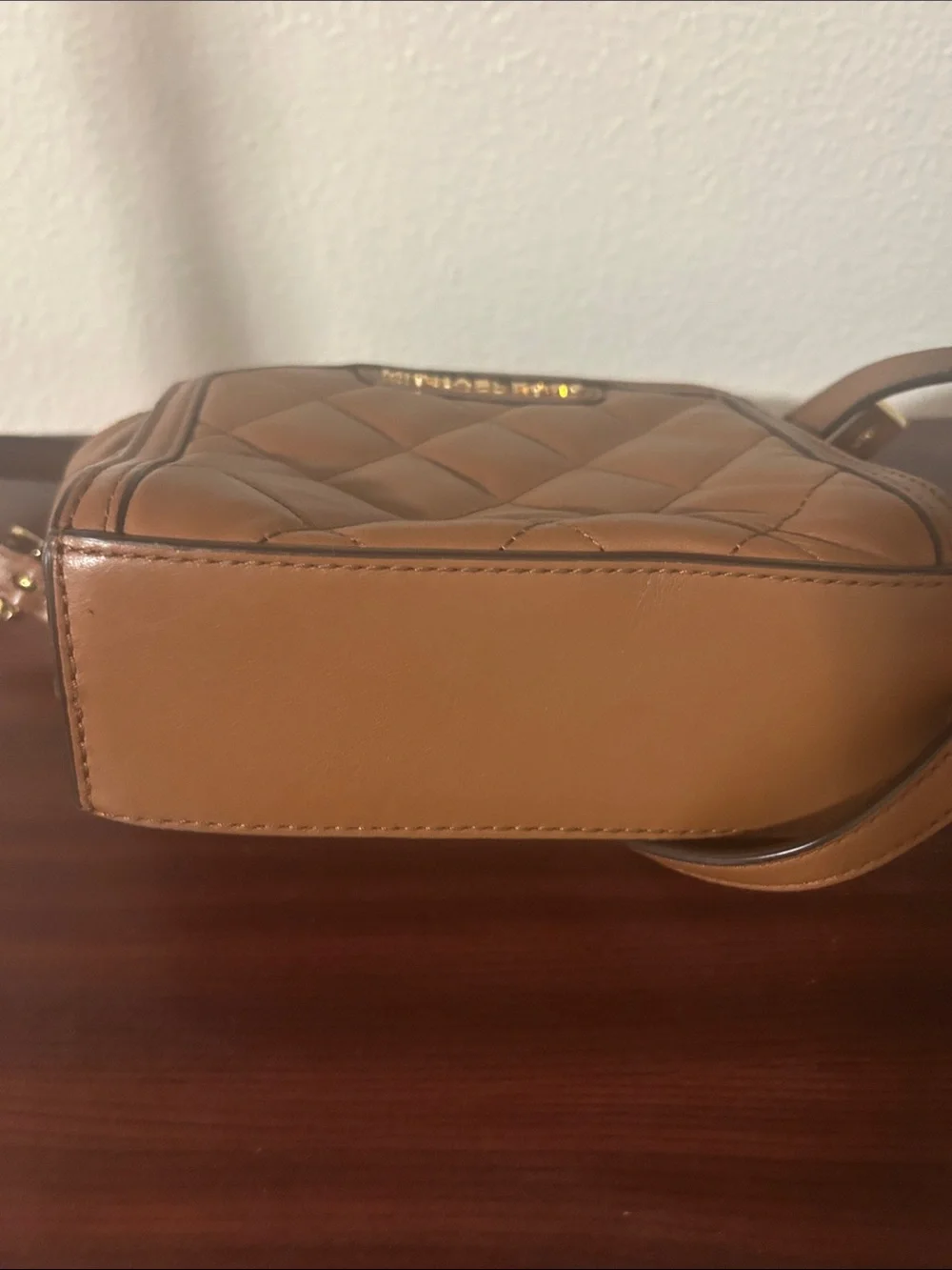 Michael Kors Quilted Leather Crossbody in Tan with Gold Hardware